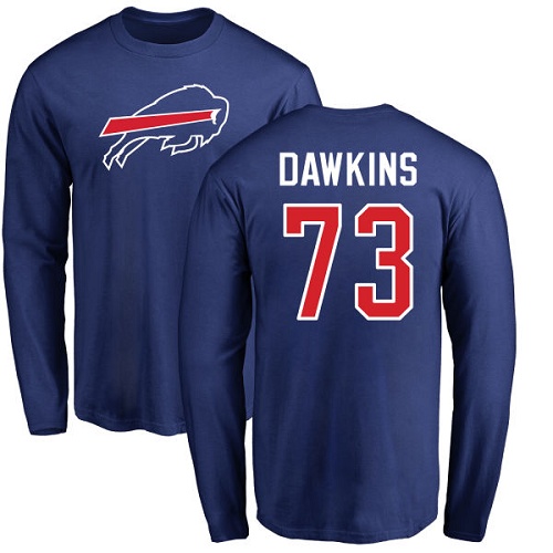 Men NFL Buffalo Bills #73 Dion Dawkins Royal Blue Name and Number Logo Long Sleeve T Shirt->buffalo bills->NFL Jersey
